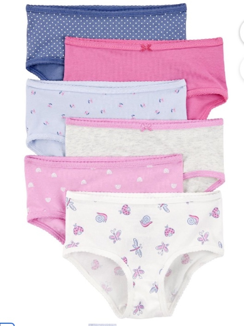 🔥10 for $100🔥 NWT Carter's Girls 6 Pack Briefs in Pink, Blue, White, Gray
